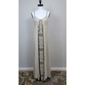 Ellavie Maxi Dress Womens 8 Cream Silk Paisley Geometric Mixed Print Sleeveless